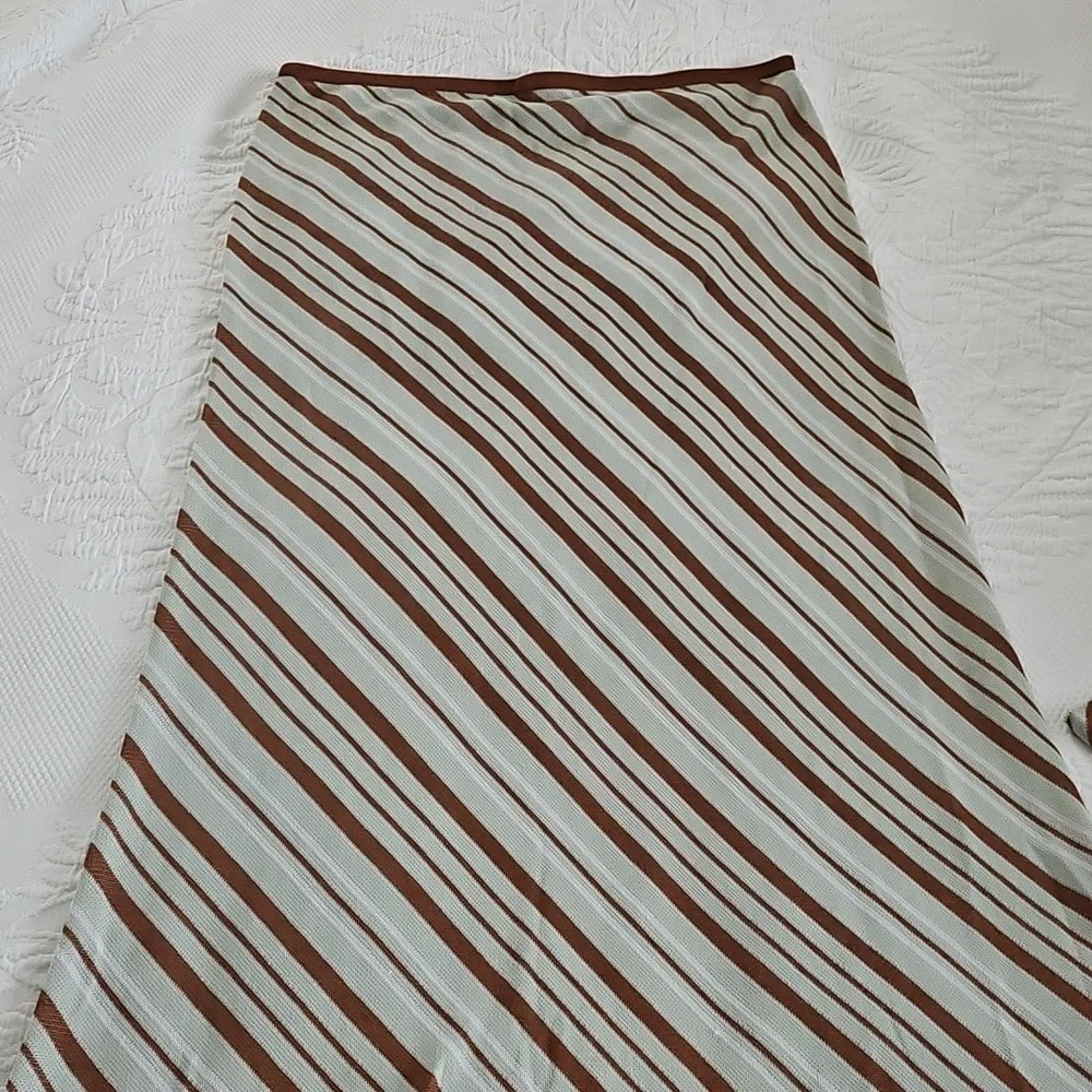 Zara Stripe Knit Top & Skirt Co Ord Set Size Large Green/ Brown - Picture 14 of 16